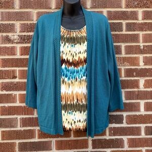 Alfred Dunner Cardigan & Cami Set beaded textured Aqua Green Faux cami Size L